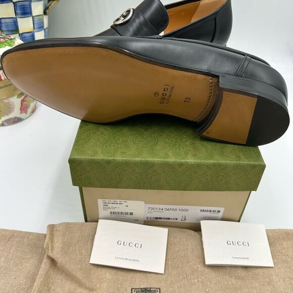 Men's Gucci interlocking G leather loafers size 13 made in Italy - Picture 5 of 11